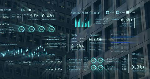 Financial Data Processing Overlay on City Skyscrapers - Download Free Stock Images Pikwizard.com