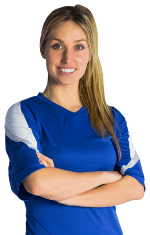 Confident Woman Football Fan in Blue Jersey Transparent Background