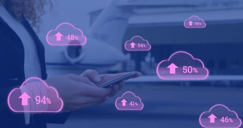 Businesswoman Using Smartphone With Cloud Computing Overlay - Download Free Stock Images Pikwizard.com