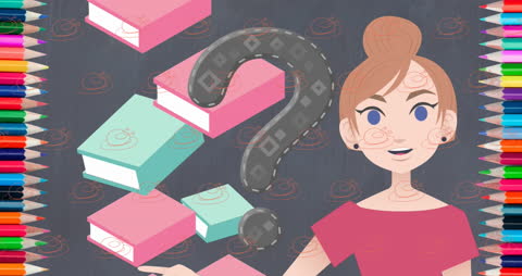 Digital Teaching Interface with Animated Books and Question Mark