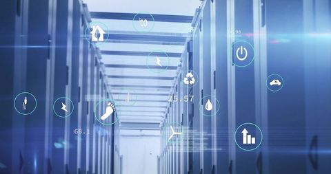 Digital Eco-Friendly Data Center with Virtual Icons - Download Free Stock Images Pikwizard.com