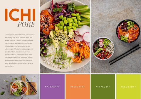 colorful poke bowl arrangement with typography panels - Download Free Stock Templates Pikwizard.com