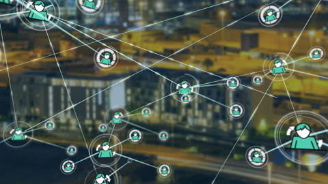 Digital Network Connections Overlay on Warehouse Background