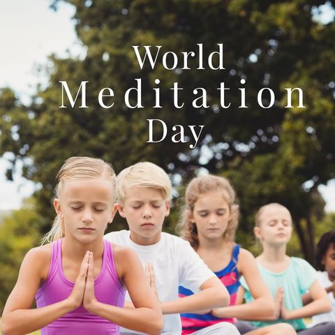children meditating outdoors on world meditation day - Download Free Stock Templates Pikwizard.com
