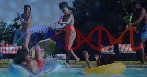 Fun Poolside Water Fight with Friends on Vacation