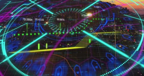 Digital Interface and Data Processing Over Night Cityscape - Download Free Stock Images Pikwizard.com