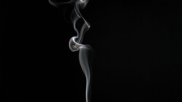 This image captures delicate swirls of smoke in slow motion silhouette against a black background, creating a mysterious and ethereal look. Ideal for backgrounds, presentations on science or art, and promotional materials for events involving mystery or mood lighting.