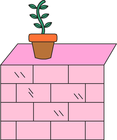 Plant in orange pot on brick outline pattern with transparent background