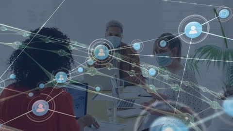 Digital Networking Over Business Meeting with Masked Colleagues