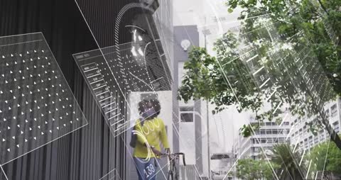 Futuristic AR Overlays Displayed as Woman Commutes in Urban Environment