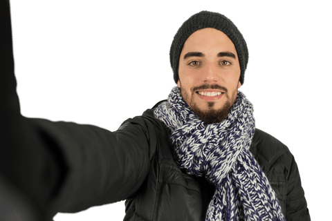 Smiling Young Man Taking Selfie Gesture On Transparent Background