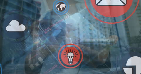 Futuristic Connection Icons Overlay on Smartphone User