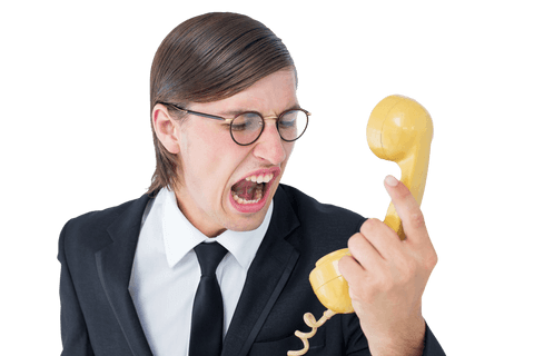 geeky businessman yelling at retro telephone transparent background - Download Free Stock Videos Pikwizard.com