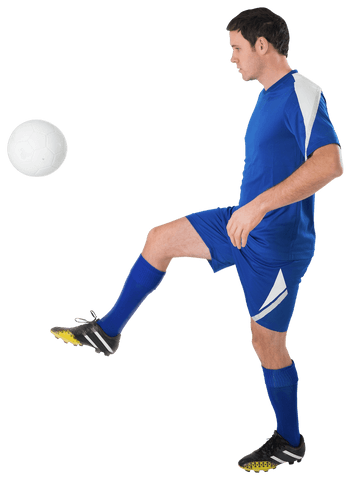 Transparent Football Player in Blue Uniform Kicking Ball