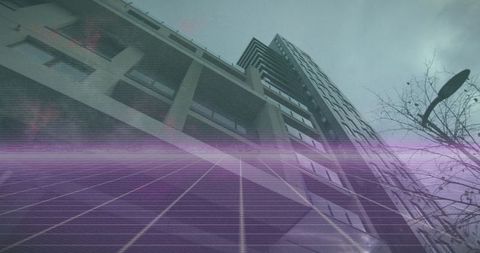 Futuristic Highrise Skyscraper with Digital Grid Overlay