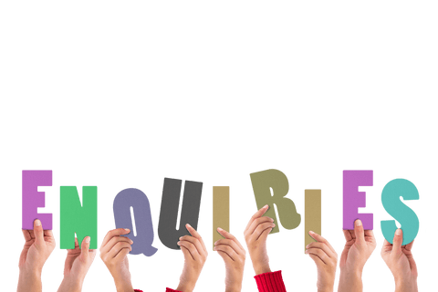 Hands Holding Enquiries Text on Transparent Background