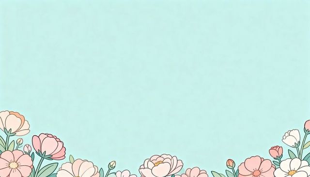 Pastel teal floral border featuring peonies and greenery, blank center for text