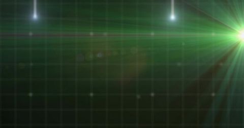 Emitting neon green lens flare across digital grid HUD with scanlines for futuristic UI