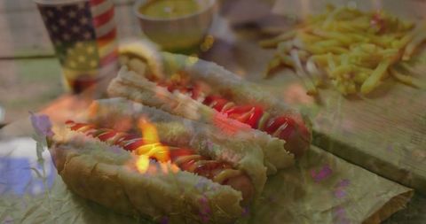 Classic american bbq feast with hot dogs and fries