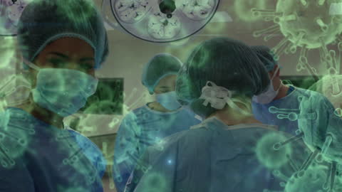 Surgeons Operating with COVID-19 Virus Overlay