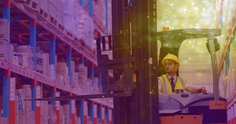 Warehouse Worker Operating Forklift with Digital Overlay - Download Free Stock Images Pikwizard.com