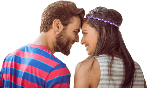 Transparent Happy Couple Smiling Face to Face