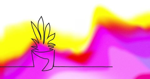 Vibrant Abstract Potted Plant Line Art