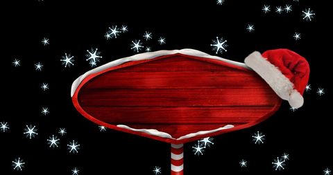 Festive Wooden Sign with Santa Hat and Snowflakes