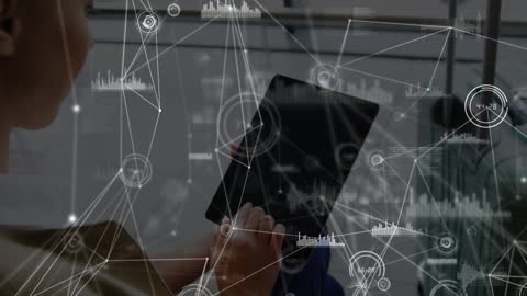 Businesswoman Using Tablet with Futuristic Network Overlay