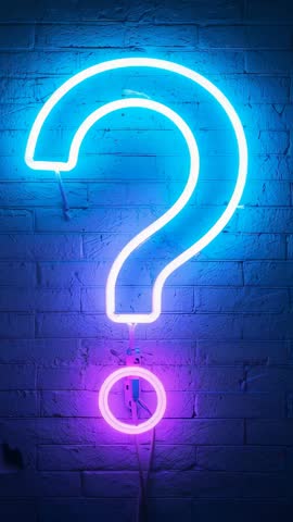 Looping Flickering Neon Question Mark Sign Vertical Video with Blue Purple Glow