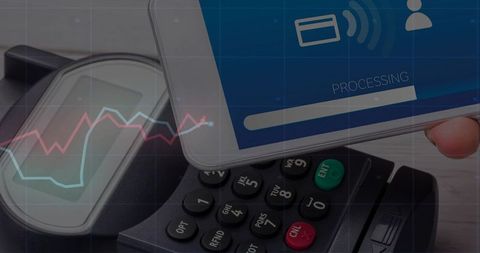 Contactless payment with smartphone and pos terminal graph overlay
