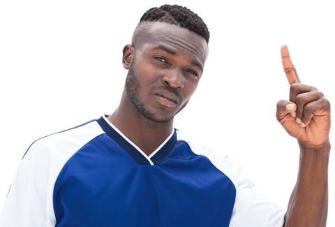 Confident Soccer Player Pointing Up Transparent Background