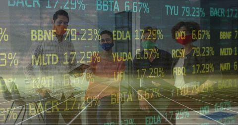 Business team analyzing stock market data during covid-19