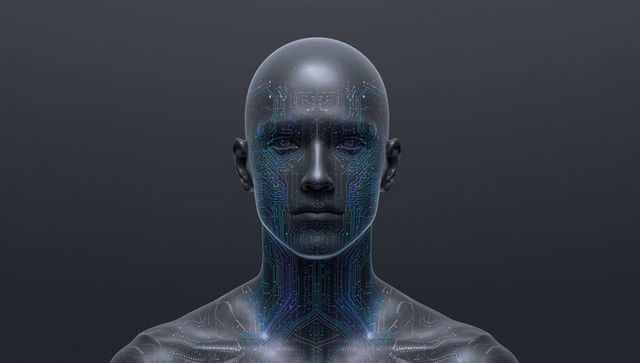 Futuristic Android with Glowing Circuit Interface