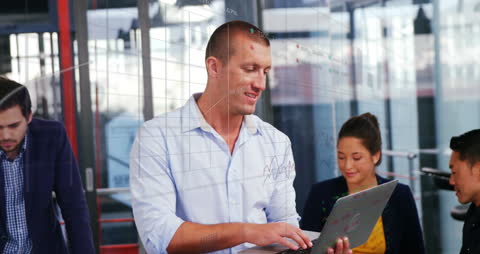 Businessman Analyzing Graphs with Futuristic Datascape