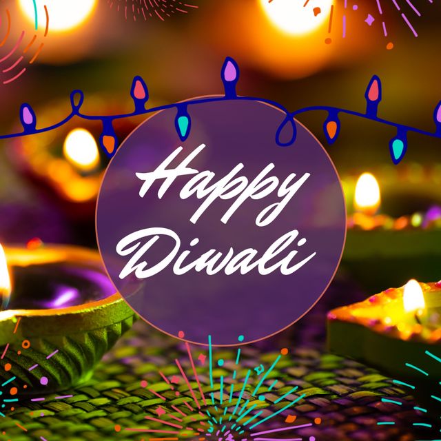 Happy Diwali Greeting with Lit Diyas and Festive Decorations - Download Free Stock Templates Pikwizard.com