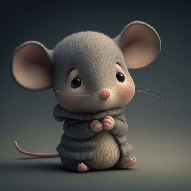 Close up of cute grey mouse on grey background, created using generative ai technology. Mouse and animal concept digitally generated image.