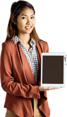 Transparent Background of Businesswoman Smiling with Tablet