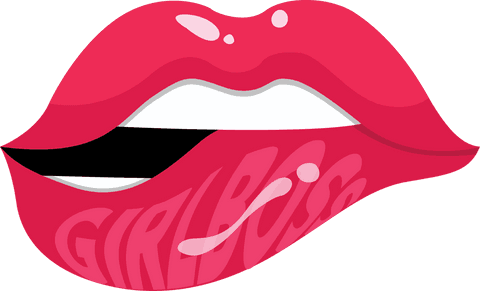 Transparent red lips illustration with girlboss text