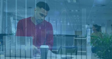 Professional Analyzing Reports with Technology Infographics Overlay