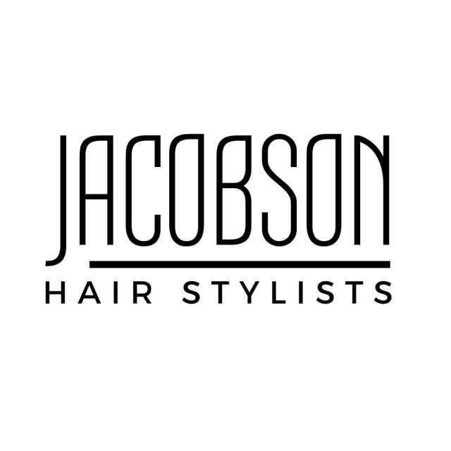 Logo features bold black text against a white background, representing a hair salon called 'Jacobson Hair Stylists'. Ideal for use in branding materials, salon signs, business cards, website banners, and social media profiles to convey a professional and chic image.