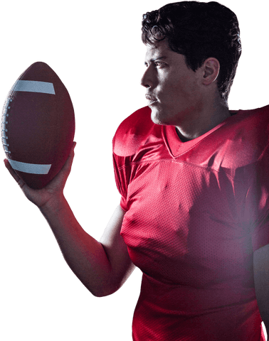 Confident Sportsman Holding Transparent American Football