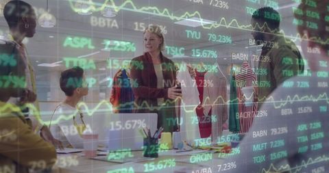 Diverse Team Discussing Fashion with Financial Overlay Projections