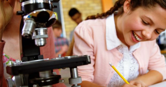 Smiling Students Engaged in School Science Lab Experiment - Download Free Stock Images Pikwizard.com