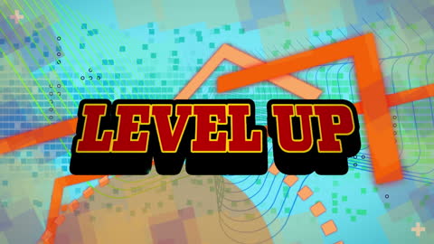 Colorful Level Up Concept with Pixelated Background