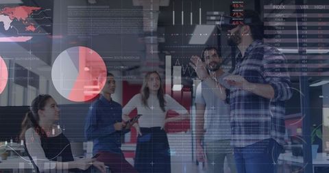 Team analyzing data with virtual reality collaboration