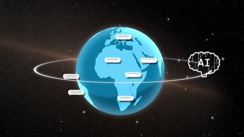 AI Revolution Around Globe in Space with Notifications Circling