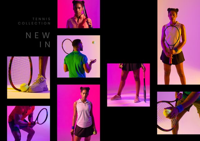 Diverse African American Tennis Players in Dynamic Colorful Poses - Download Free Stock Templates Pikwizard.com