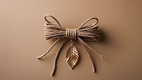 Elegant gold leaf on jute bow – minimalist still life