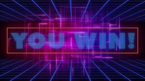 Retro You Win Screen with Neon Grid Background